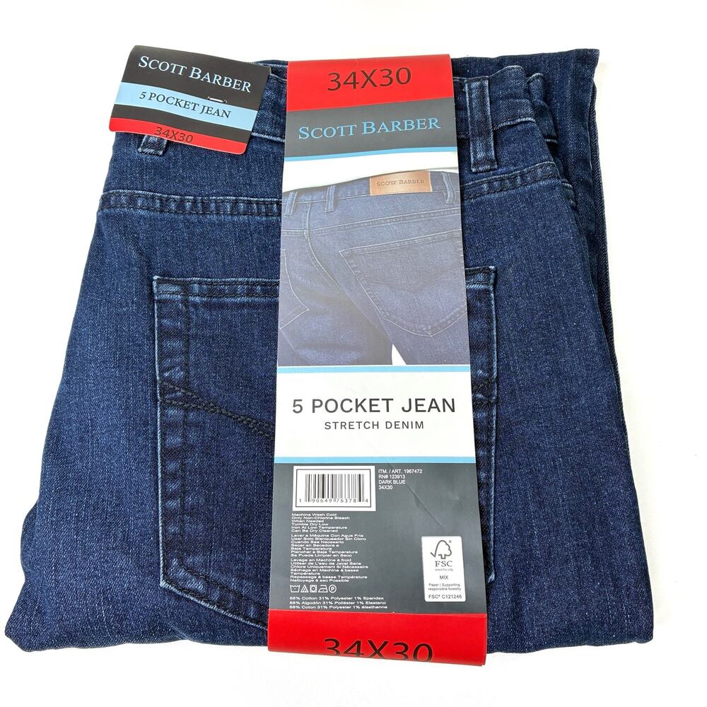 Scott Barber Dark Wash 5 Pocket Jeans Straight Leg Comfort Stretch Mens 34X30